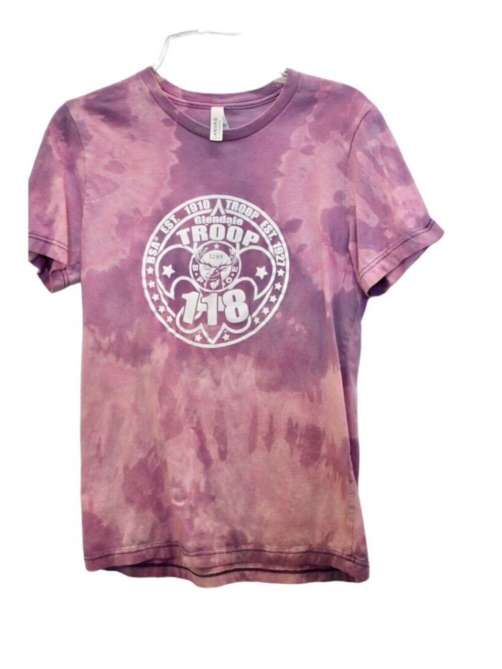 Women's Bella Canvas Purple Custom Bleach Dye T-shirt Glendale Troop 118 Size M